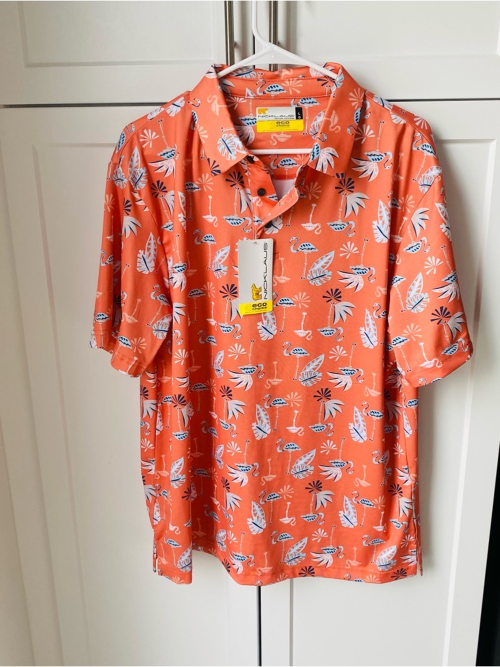 Nicklaus men’s golf polo shirt large coral nwt flamingos